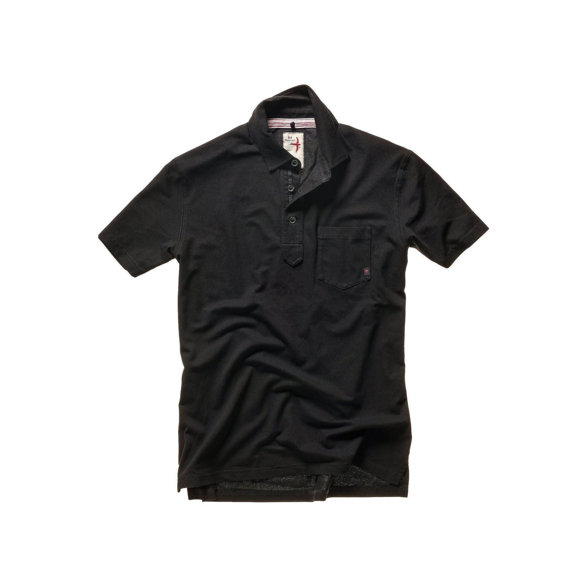 Men's black Relwen Pique Slot Polo shirt with a classic collar and subtle textured fabric, casual and stylish for everyday wear.