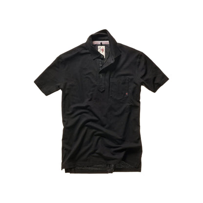 Men's black Relwen Pique Slot Polo shirt with a classic collar and subtle textured fabric, casual and stylish for everyday wear.