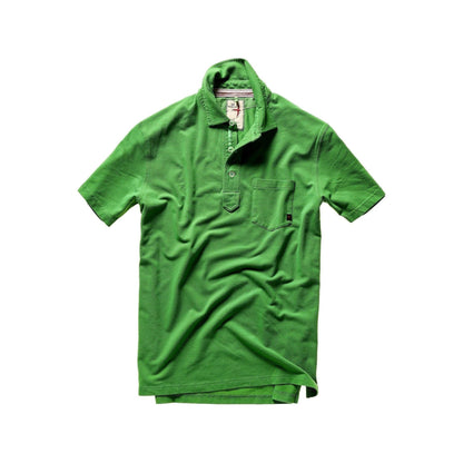 Men's lawn green pique slot polo shirt by Relwen, featuring a classic fit and detailed collar, displayed on a neutral background.