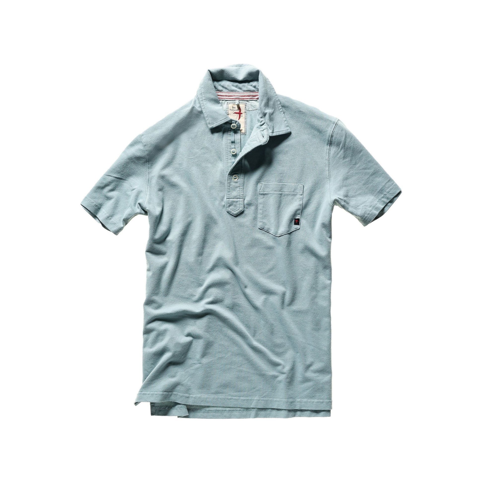 Men's Pique Slot Polo by Relwen in Pumice, showing a casual men's polo shirt with textured pique fabric and a classic fit.