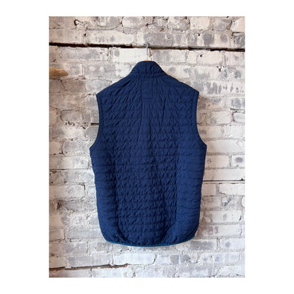 Men's Windzip Vest in Bright Navy by Relwen, showing the lightweight, windproof design with front zip and stand collar.