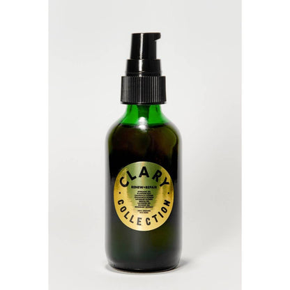 Clary Collection Renew + Repair Oil 2oz bottle, close-up of the skincare accessory with a sleek design.