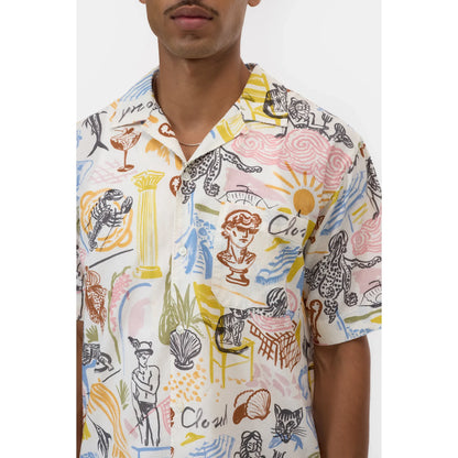 Men's resort shirt with colorful graphic print by Closed Men's, featuring a relaxed fit and vibrant multi-color design.