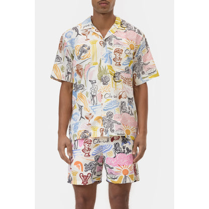 Men's resort shirt with colorful graphic print by Closed Men's, featuring vibrant multi-color design and casual fit.