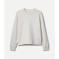 Women's retro fleece sweatshirt by Merz b. Schwanen in cashew with open-edge hem, soft fleece fabric, and relaxed fit.