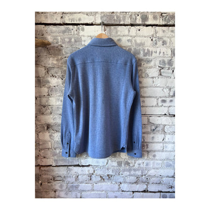 Men's Rex Soft Knit Shirt in Blue Heather by Surfside Supply, featuring a cozy knit texture and casual fit.
