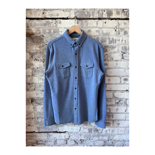 Men's Rex Soft Knit Shirt in Blue Heather by Surfside Supply, featuring a comfortable knit fabric and casual style.
