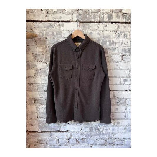 Men's Rex Soft Knit Shirt in Dark Brown Heather from Surfside Supply, showcasing the cozy knit fabric and classic fit.