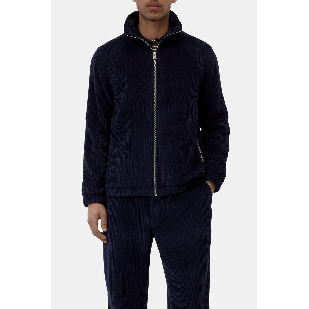Men's Closed rib-fleece track jacket in Dark Night color, featuring a comfortable fit and sporty design.