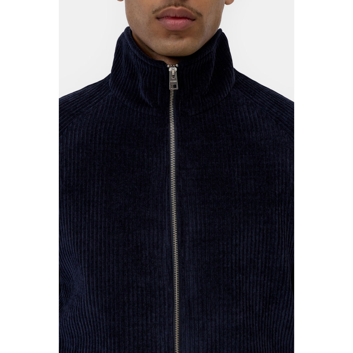 Men's Rib-Fleece Track Jacket in Dark Night by Closed Men's, featuring a comfortable ribbed fleece design and sporty style.