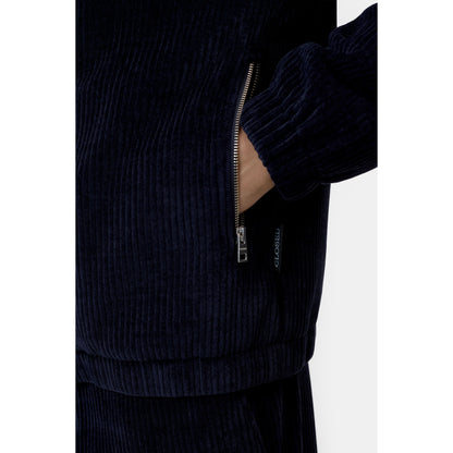 Men's Rib-Fleece Track Jacket in Dark Night by Closed Men's, showing the cozy rib-fleece fabric and sporty fit.