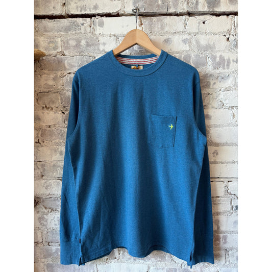 Relwen Ringspun L/S Pocket Tee - Bright Marine Heather Midnight Blue