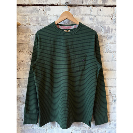 Relwen Ringspun L/S Pocket Tee - Forest/Navy Stripe Dark Slate Gray