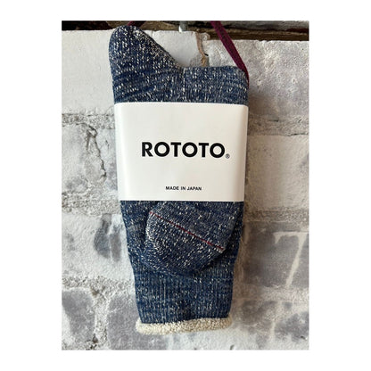 Men's Double-Face Crew Socks by Rototo featuring a deep ocean blue and patterned design, made for comfortable everyday wear.