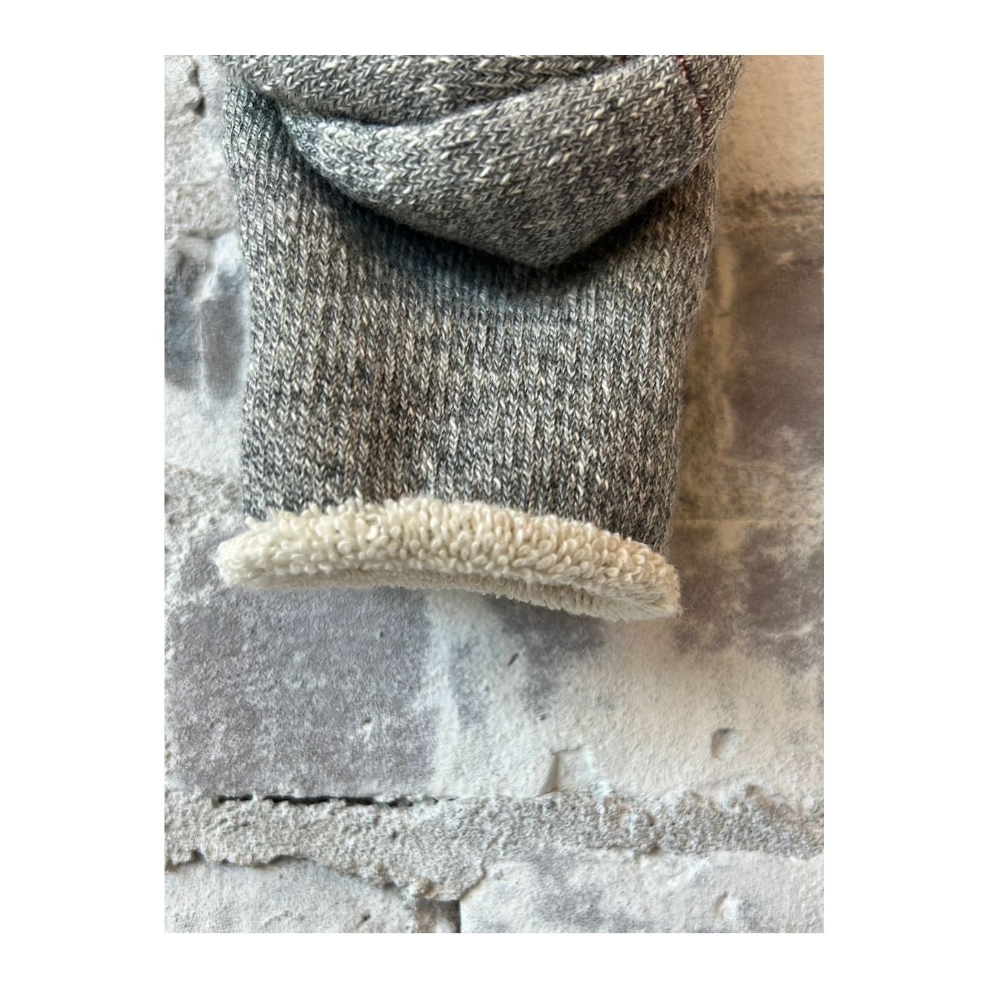 Men's double-face crew socks in medium gray by Rototo, showcasing the soft, double-layer fabric and stylish design.