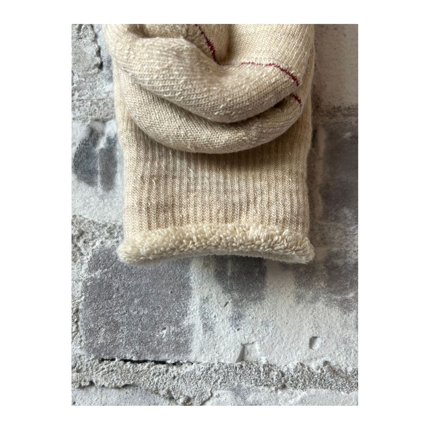 Men's double-face crew socks by Rototo in oatmeal color, soft and comfortable with a stylish, double-layer design.