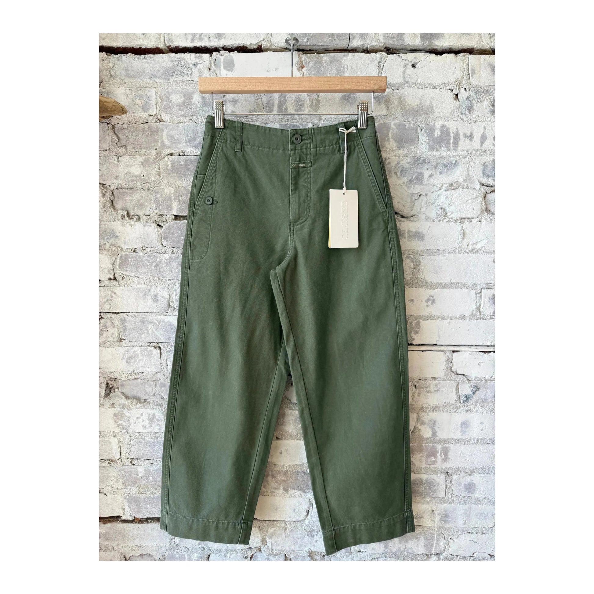 Women's Rovea Relaxed Pants in Matcha Green by Closed Women's, shown with a comfortable, loose fit and soft fabric.
