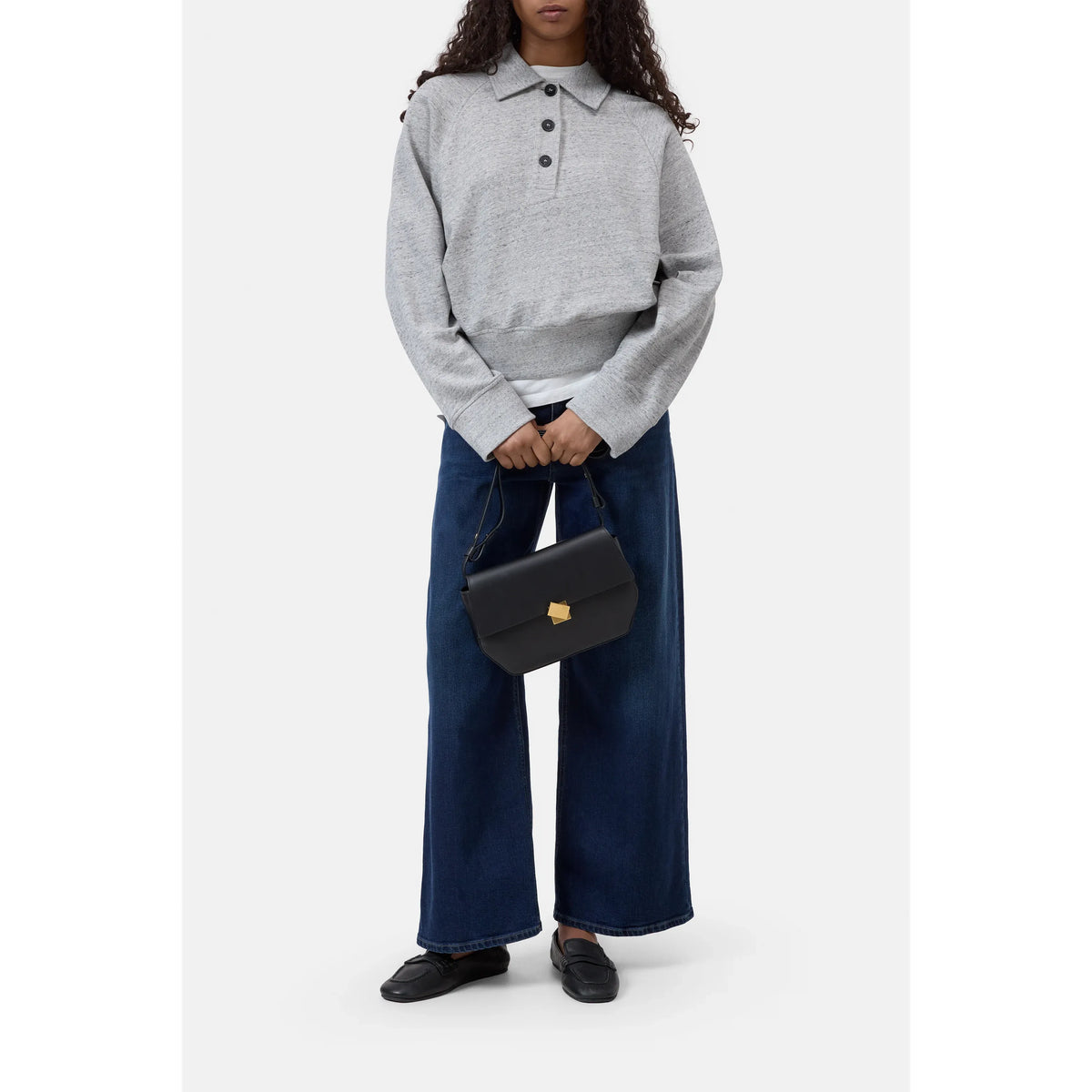 Women's Closed Rugby Longsleeve in Light Grey Melange, featuring a casual fit and soft fabric for comfortable everyday wear.