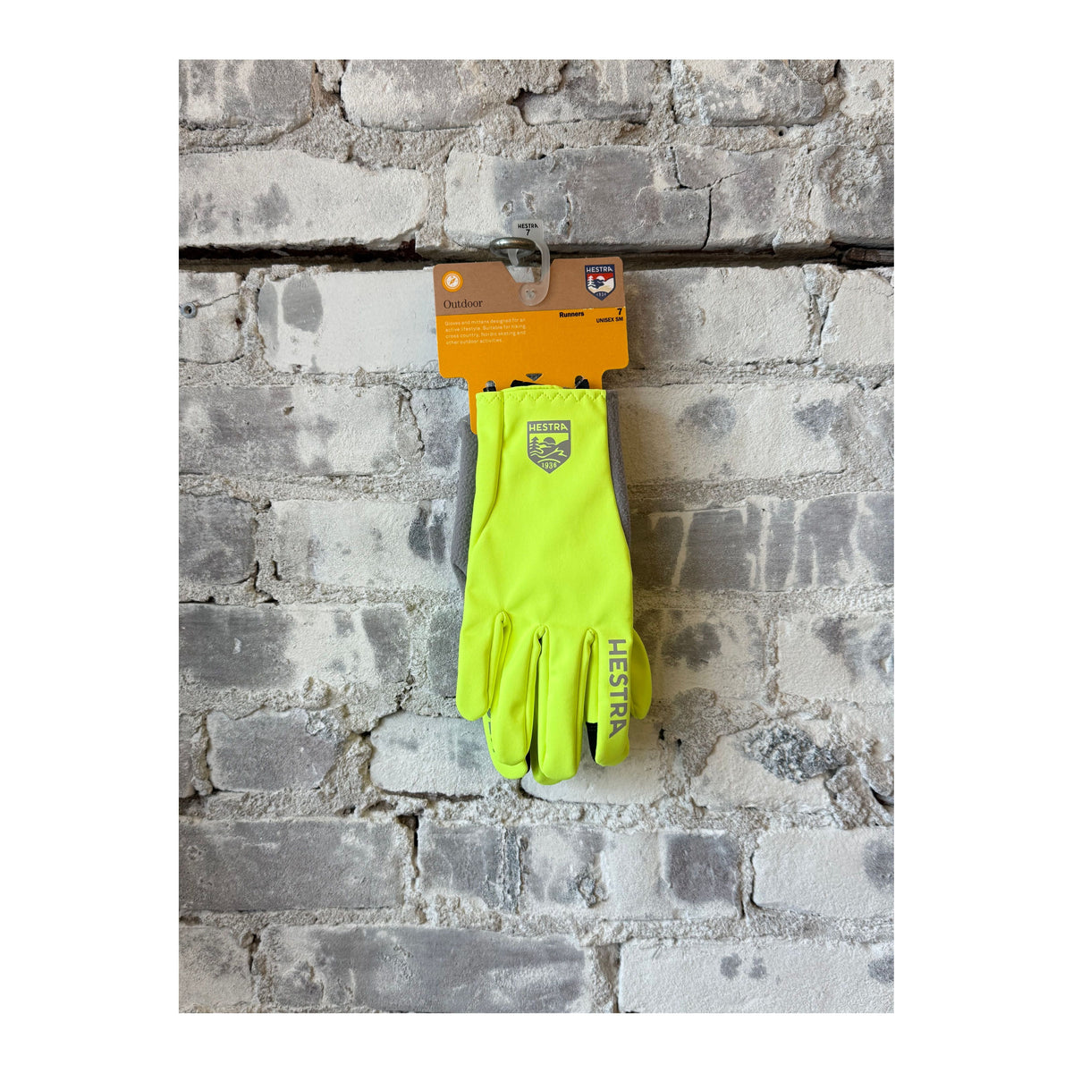 Men's Hestra Runner's All Weather 5 Finger Glove in hi-vis yellow, designed for outdoor running in various weather conditions