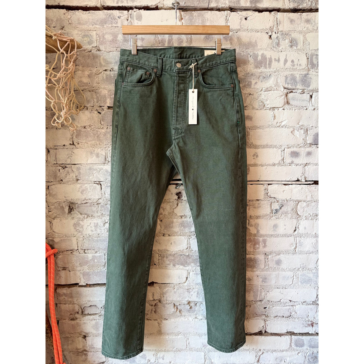 Men's Russell Selvedge Jean in Washed Spruce by imogene + willie, showing the classic denim fabric and fit.