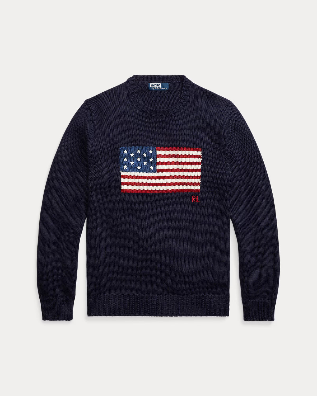 Ralph Lauren Roving Cotton USA Flag Crewneck Sweater - Hunter Navy Black