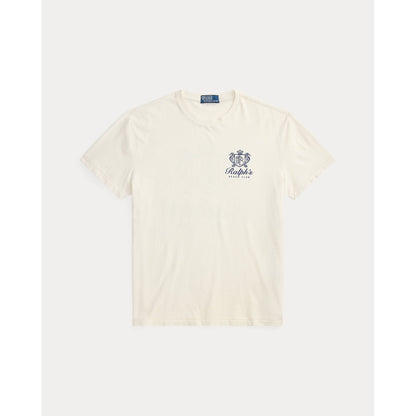Men's Polo RL Beach Club Print T-Shirt in deckwash white, featuring a vibrant beach-themed graphic on soft cotton fabric.