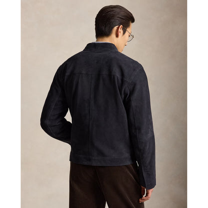 Men's Ralph Lauren Lamb Suede Ashdale Shacket in navy, featuring a stylish suede design and classic button details.