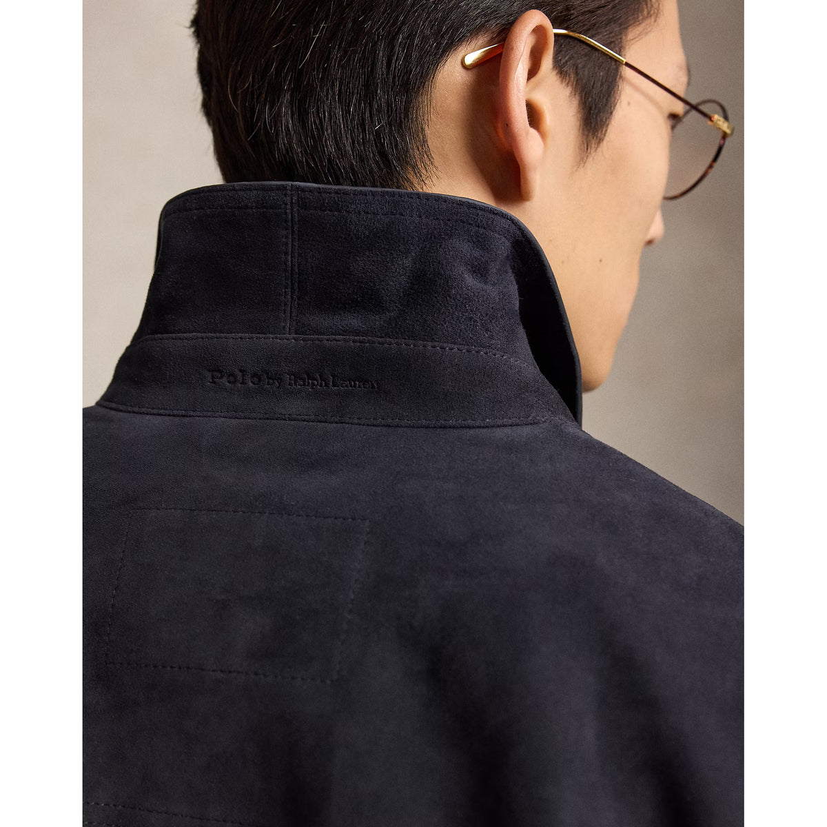 Men's Ralph Lauren Lamb Suede Ashdale Shacket in navy, featuring a stylish suede fabric and classic shacket design.