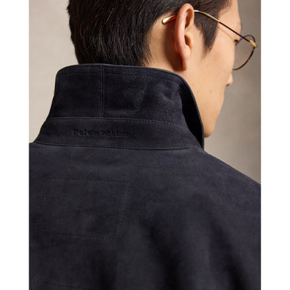 Men's Ralph Lauren Lamb Suede Ashdale Shacket in navy, featuring a stylish suede fabric and classic shacket design.