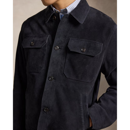 Men's Ralph Lauren Lamb Suede Ashdale Shacket in navy, featuring a stylish suede design and classic shacket silhouette.