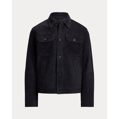 Men's navy Ralph Lauren Lamb Suede Ashdale Shacket, stylish men's outerwear with soft suede texture and classic design.