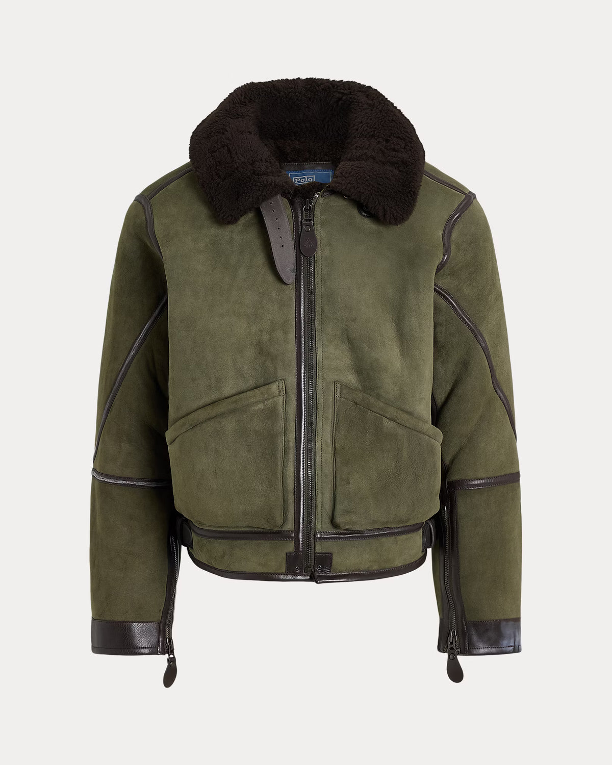 Ralph Lauren Merino Shearling RL Flight Jacket - Myrtle Green/Dark Brown Lavender