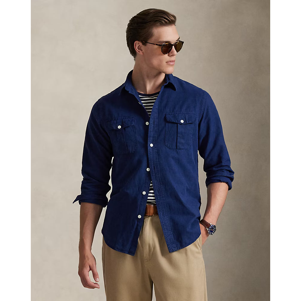 Classic Fit Linen-Silk-Cotton Workshirt - Indigo - DUNE + SALT
