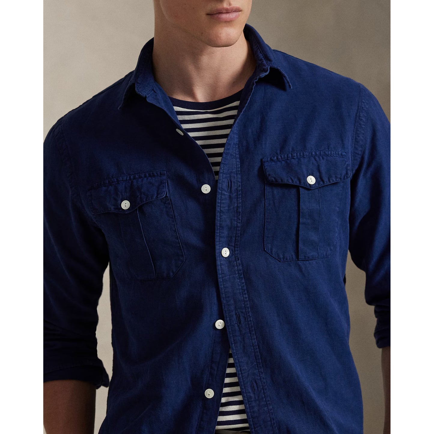 Classic Fit Linen-Silk-Cotton Workshirt - Indigo - DUNE + SALT