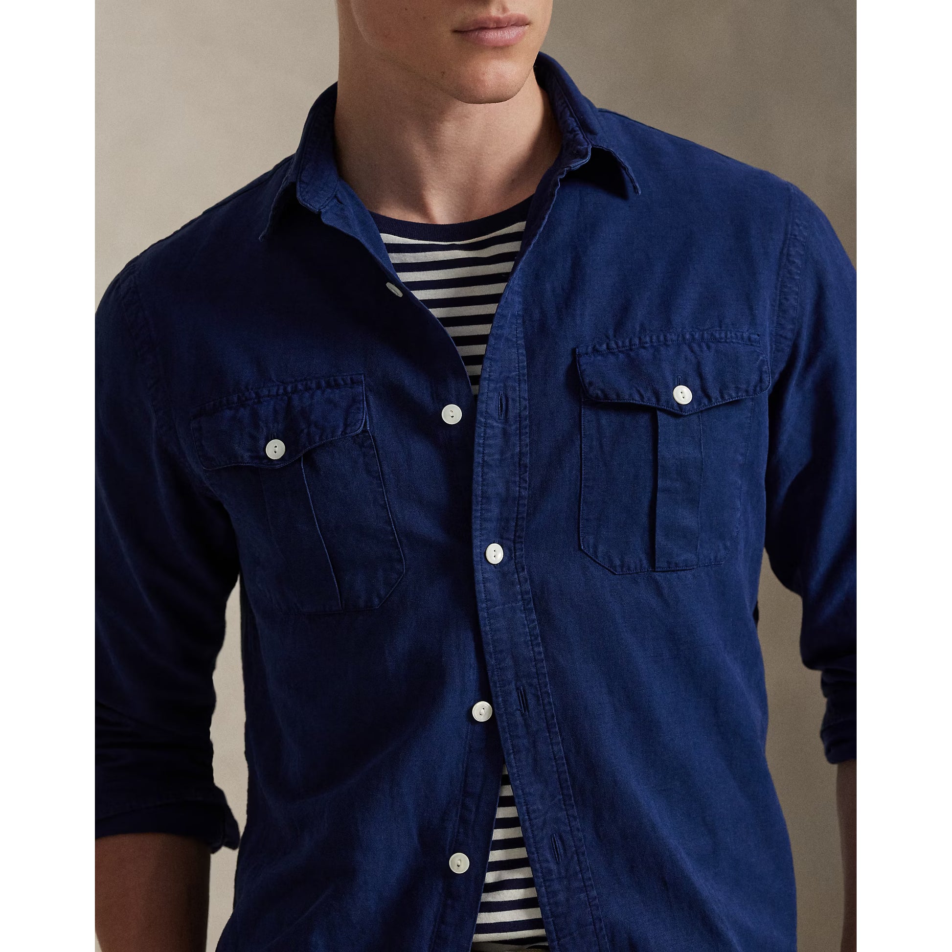 Classic Fit Linen-Silk-Cotton Workshirt - Indigo - DUNE + SALT