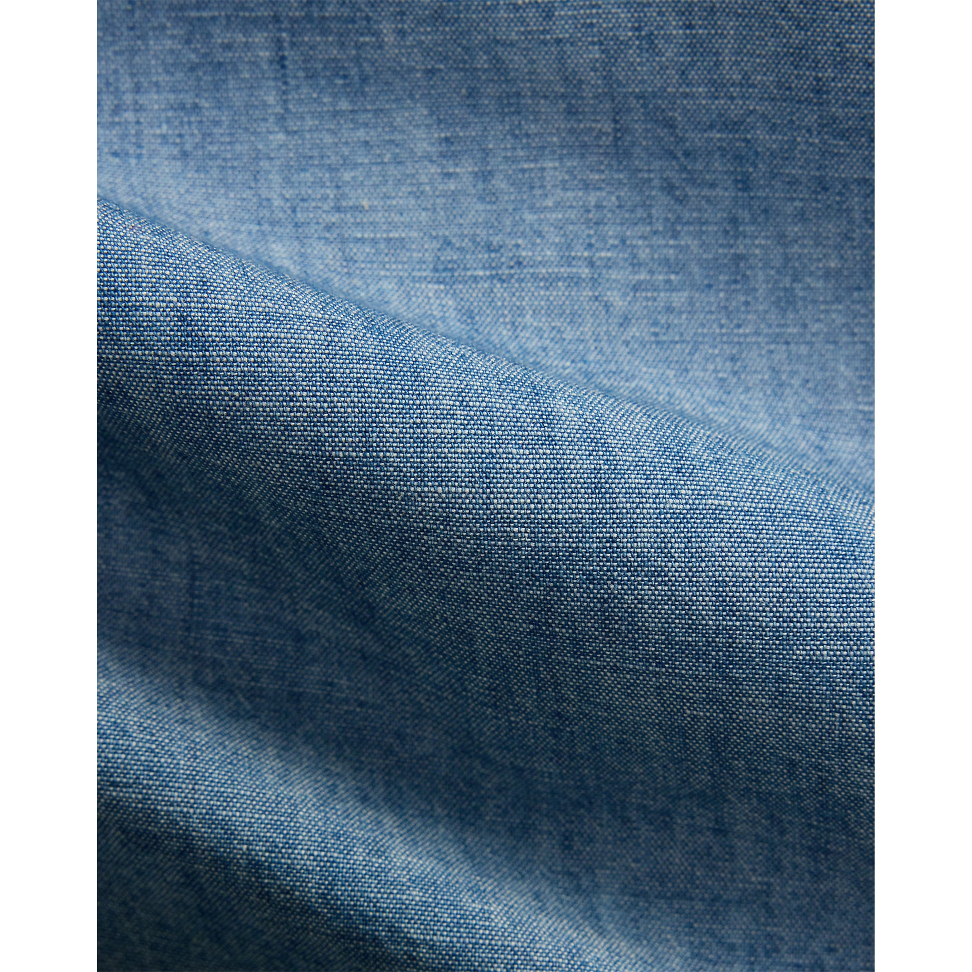 Men's Polo RL chambray classic western sport shirt in medium indigo, featuring a button-up style and western-inspired design.