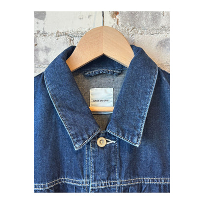 Men's Indigo Blue denim short jacket by Sage De Cret, stylish cropped jacket with classic denim texture and fitted design.