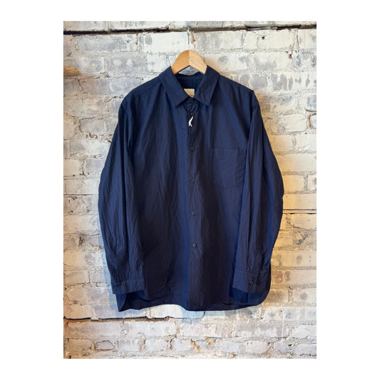 Crinkle Typewriter Regular Collar Shirt - Navy - DUNE + SALT