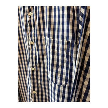 Men's navy gingham check shirt with regular collar by Sage De Cret, featuring a classic pattern and tailored fit.