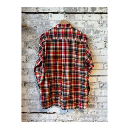 Men's red plaid Madras check buttondown collar shirt by Sage De Cret, featuring a classic plaid pattern and button-front design.