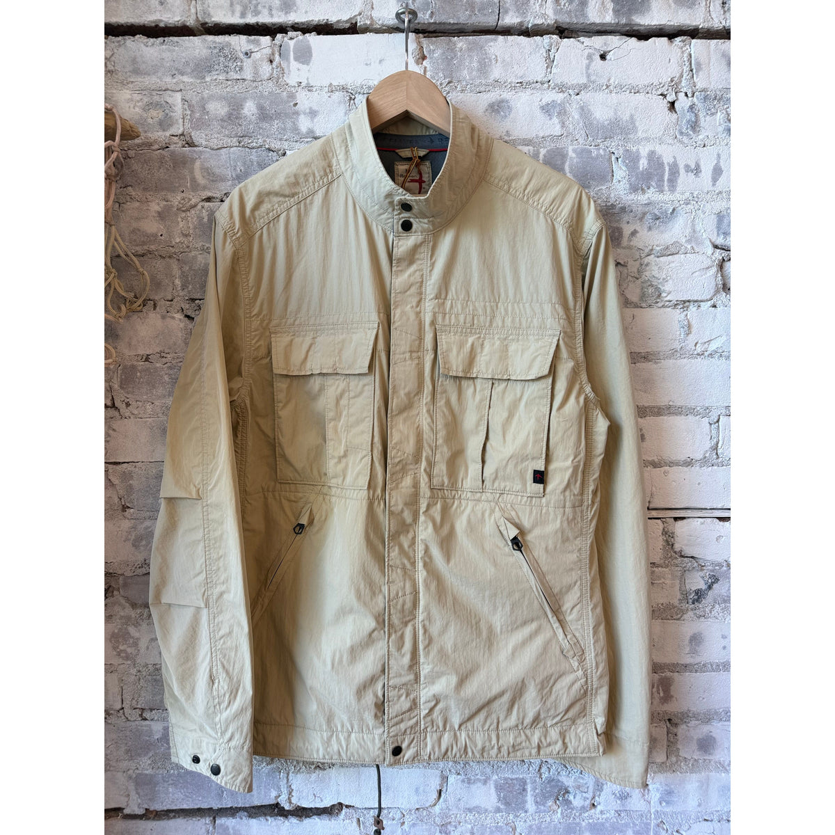 Men's Sailcloth Tanker jacket in Desert Khaki by Relwen, featuring durable sailcloth fabric and a casual, rugged style.