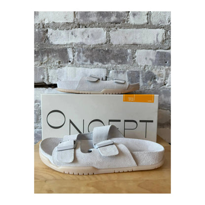 Women's Savannah Hydro-Suede Slide in Ice by Oncept, featuring a stylish slip-on sandal with hydrosuede material and casual design.