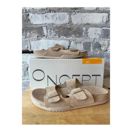 Women's Savannah Hydro-Suede Slide in Sand Castle color by Oncept, featuring a comfortable slip-on design and textured suede material.