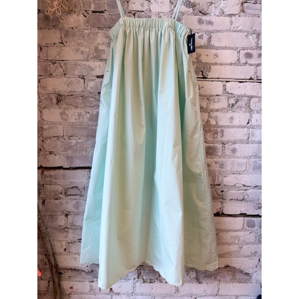Women's mint scallop dress by Brazeau Tricot, featuring a stylish scalloped design and elegant fit.