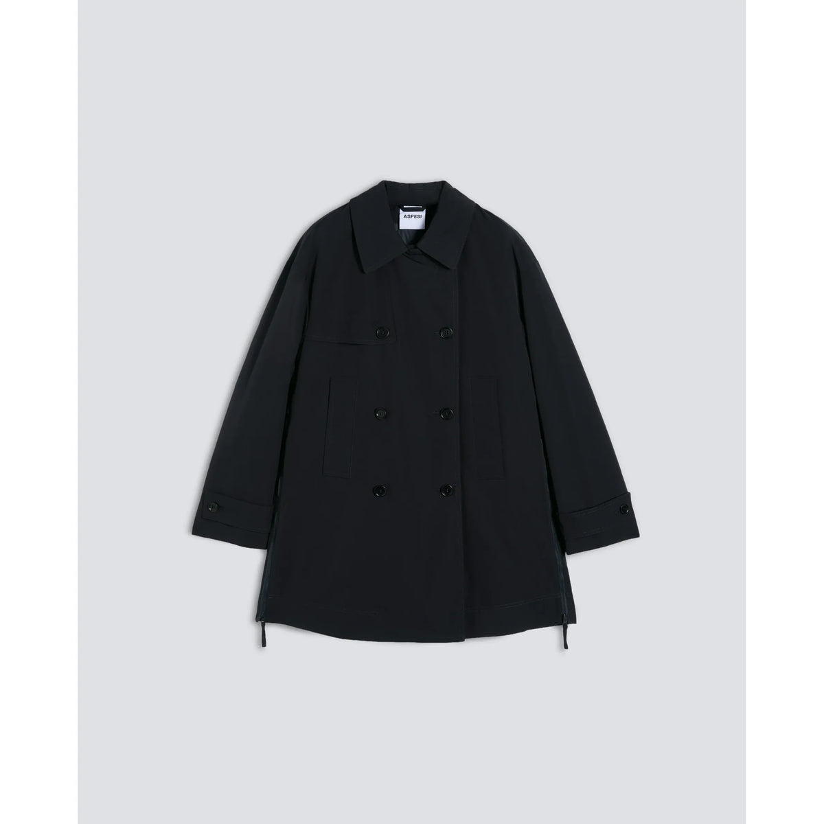 Women's black Scarlett jacket by Aspesi, stylish outerwear with a sleek fit and modern design, shown on a model.