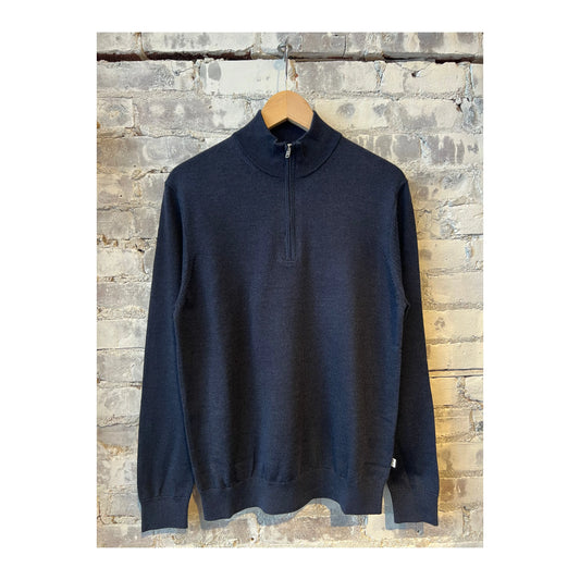 Men's Sergio Zip Mock in navy and multi colors by NN07, featuring a stylish zip-up design and multi-colored fabric details.