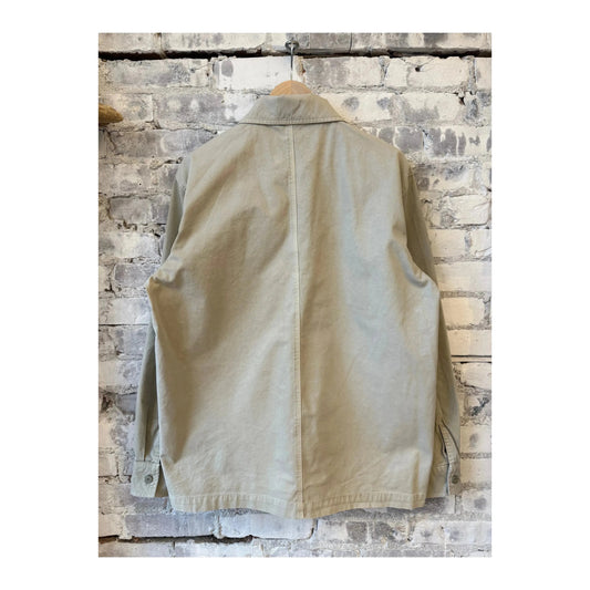 Beige men's shirt with zipper detail by Closed Men's, featuring a casual fit and flax fabric, shown on a hanger.