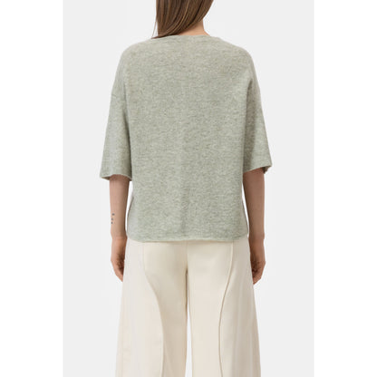 Women's short-sleeved alpaca-wool blend jumper in stoneleaf green, by Closed Women's, showing a cozy, fitted knit sweater.