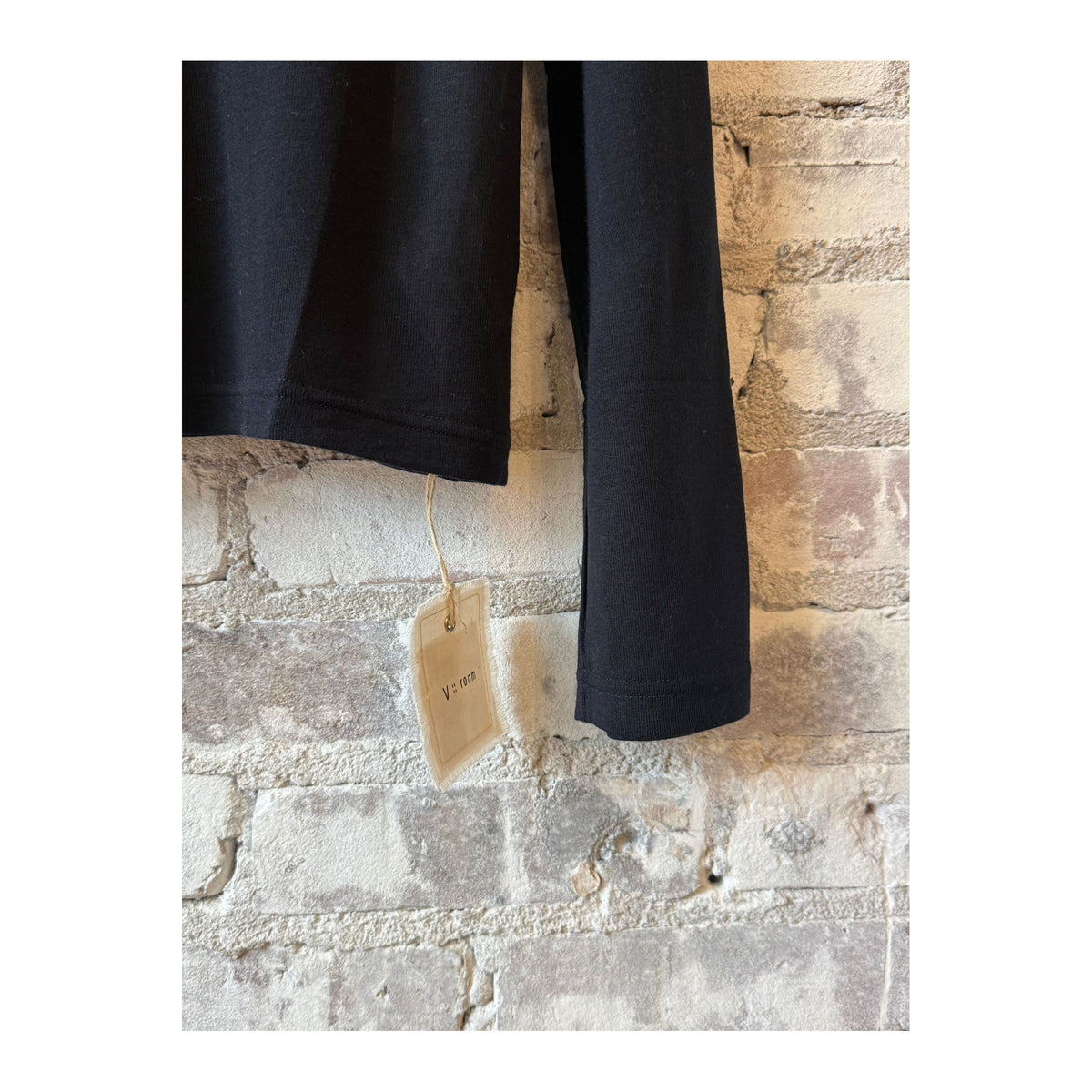 Women's navy silk and cashmere long-sleeve jersey crew from V::Room, showing the soft fabric and classic fit.