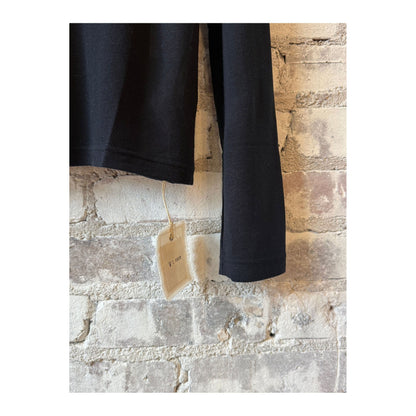 Women's navy silk and cashmere long-sleeve jersey crew from V::Room, showing the soft fabric and classic fit.